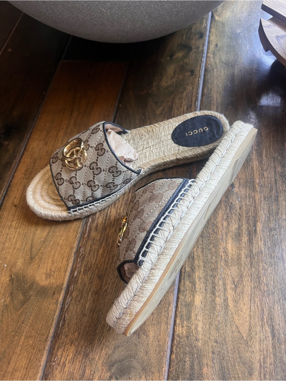 Gucci Marmont gold GG Monogram Matelasse Canvas Slide Espadrille Sandals EU 41 - Picture 10 of 16